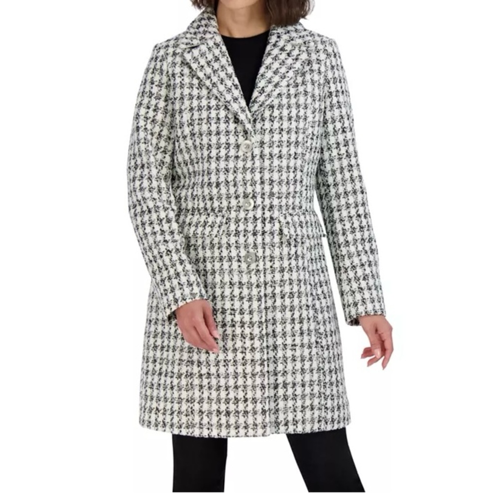 Laundry by Shelli Segal Black White Tweed Walker Pea Coat Size Small